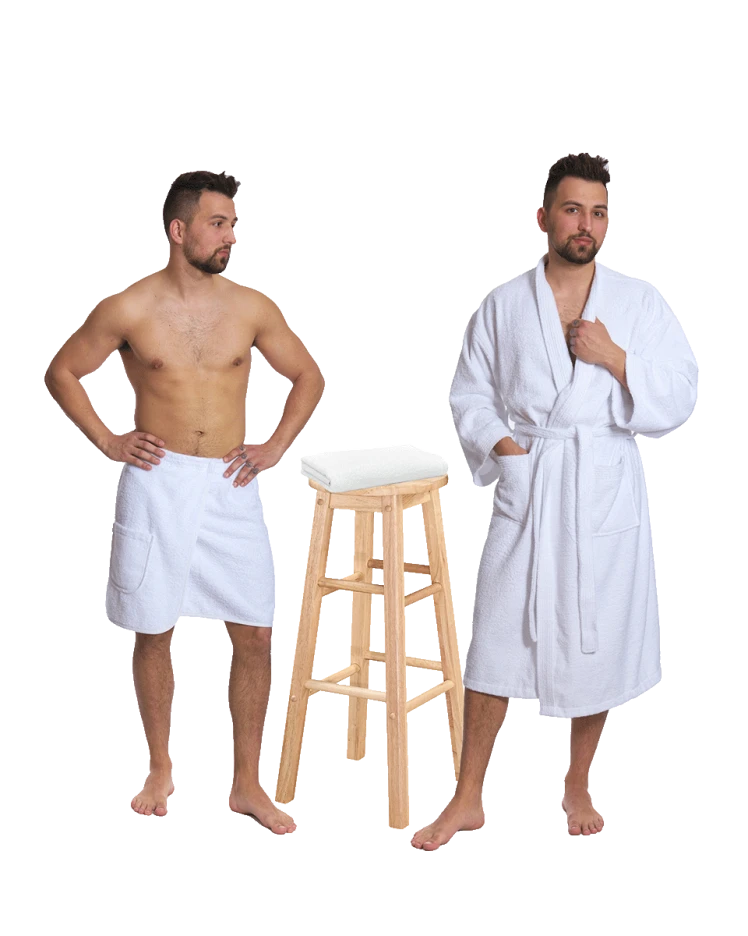 Sada White: župan KIMONO + pánský saunový kilt + osuška