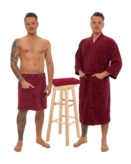 Sada Bordeaux: župan KIMONO + pánský saunový kilt + osuška