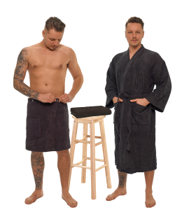 Sada Black Chocolate: župan KIMONO + pánský saunový kilt + osuška