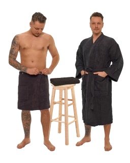 Sada Black Chocolate: župan KIMONO + pánský saunový kilt + osuška