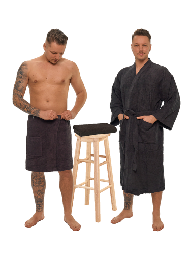 Sada Black Chocolate: župan KIMONO + pánský saunový kilt + osuška