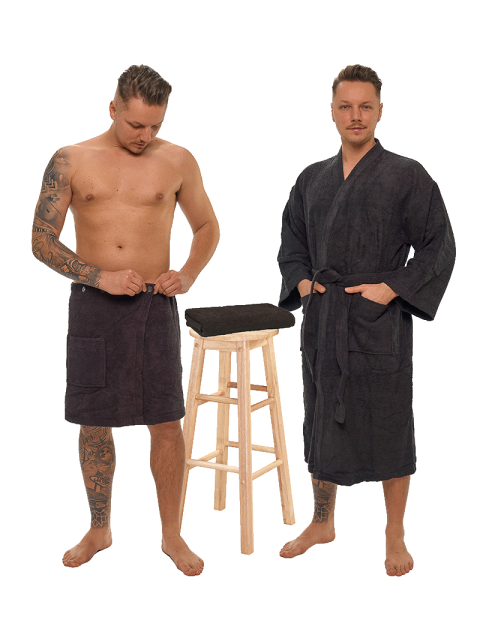 Sada Black Chocolate: župan KIMONO + pánský saunový kilt + osuška