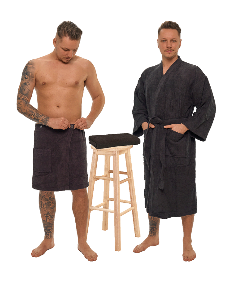 Sada Black Chocolate: župan KIMONO + pánský saunový kilt + osuška