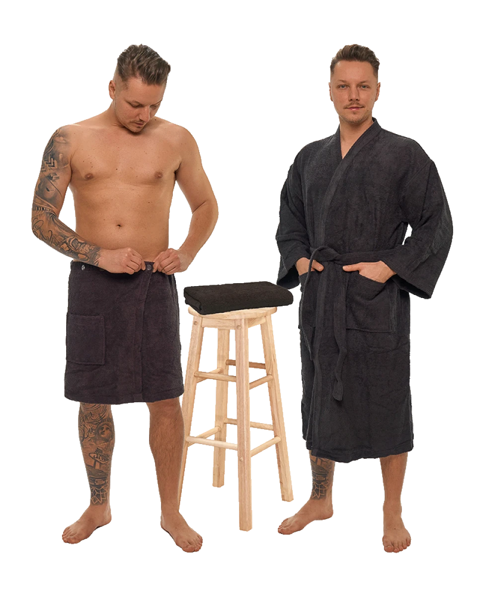 Sada Black Chocolate: župan KIMONO + pánský saunový kilt + osuška