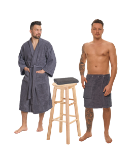 Sada Dark Grey: župan KIMONO + pánský saunový kilt + osuška