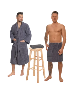 Sada Dark Grey: župan KIMONO + pánský saunový kilt + osuška