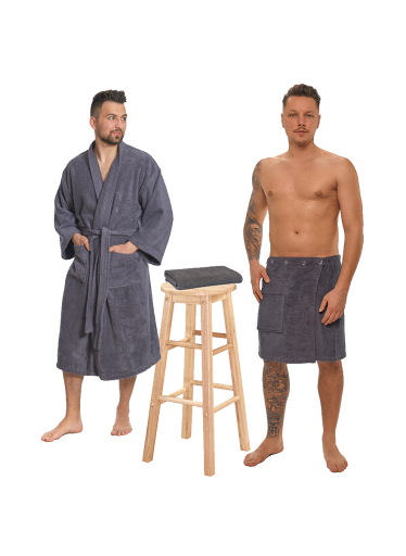 Sada Dark Grey: župan KIMONO + pánský saunový kilt + osuška