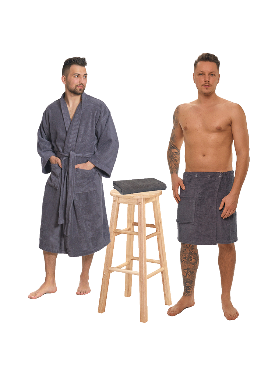 Sada Dark Grey: župan KIMONO + pánský saunový kilt + osuška