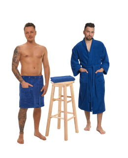 Sada Navy Blue: župan KIMONO + pánský saunový kilt + osuška