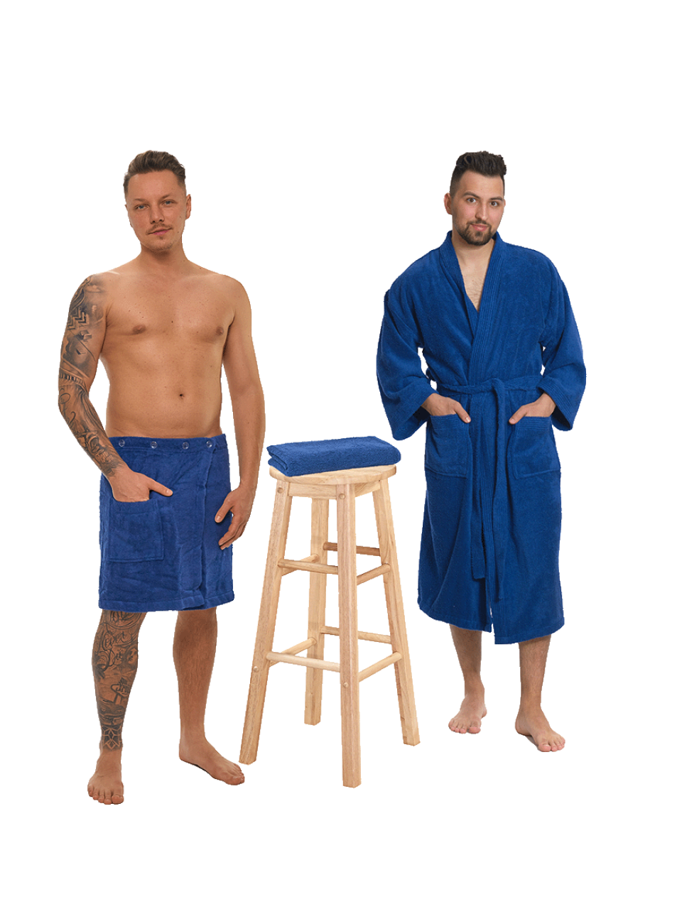 Sada Navy Blue: župan KIMONO + pánský saunový kilt + osuška