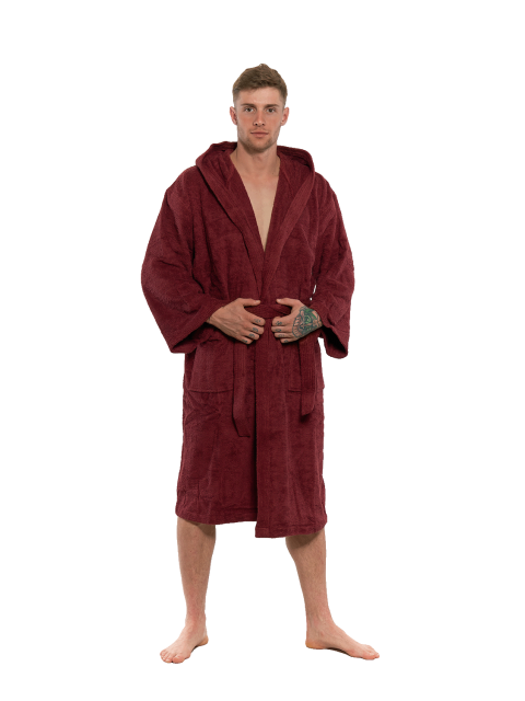 Pánský bavlněný župan s kapucí Bordeaux