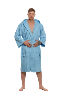 Pánský bavlněný župan s kapucí, Světlá modř
