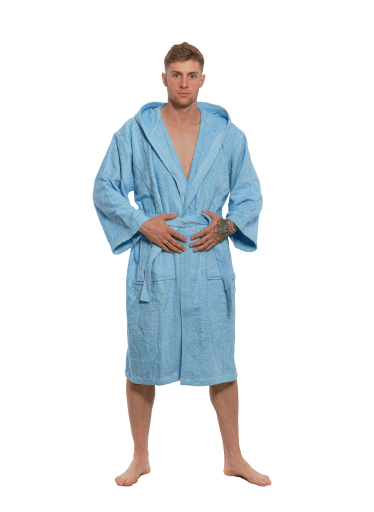Pánský bavlněný župan s kapucí Light Blue