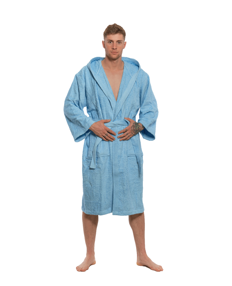 Pánský bavlněný župan s kapucí, Světlá modř
