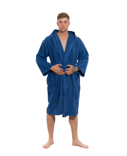 Pánský bavlněný župan s kapucí Navy Blue