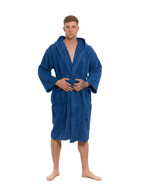 Pánský bavlněný župan s kapucí Navy Blue