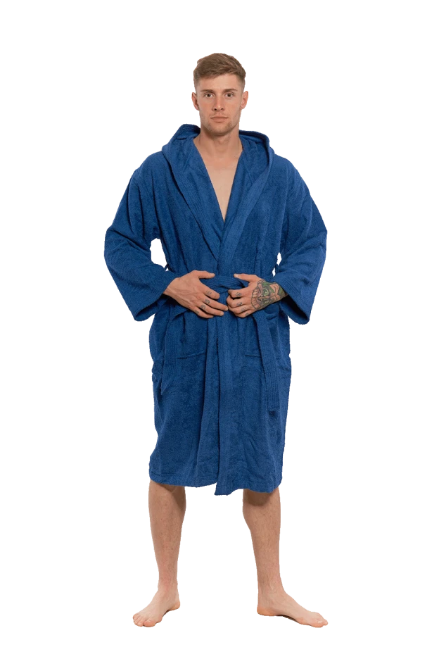Pánský bavlněný župan s kapucí, Námořnická modř