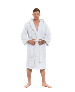 Pánský bavlněný župan s kapucí White