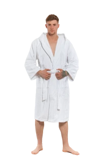 Pánský bavlněný župan s kapucí, Bílá