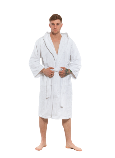Pánský bavlněný župan s kapucí White