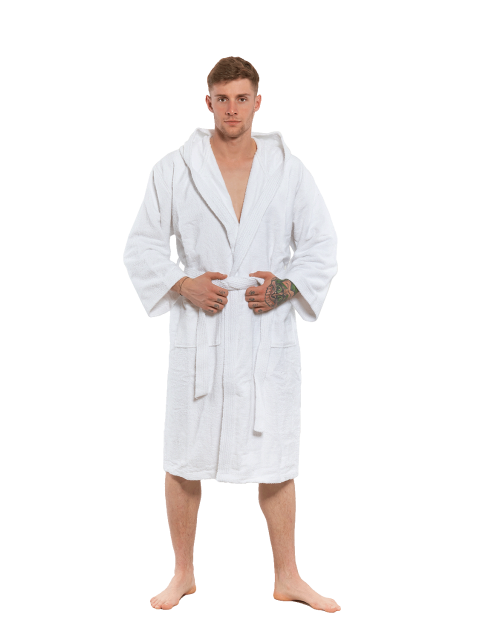 Pánský bavlněný župan s kapucí White
