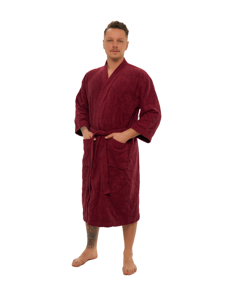 Pánský bavlněný župan Kimono, Vínová