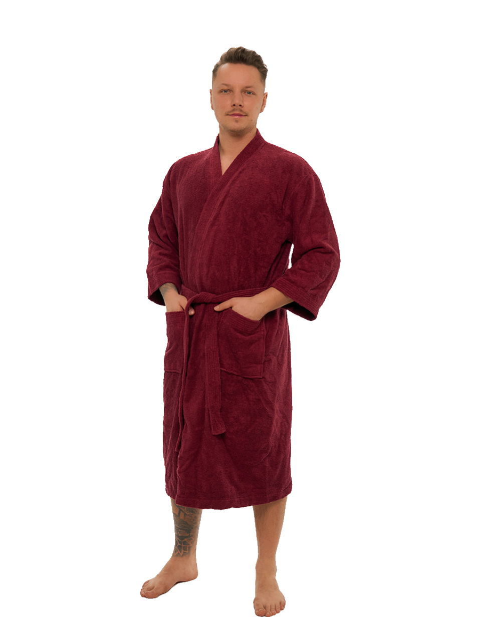 Pánský bavlněný župan Kimono, Vínová