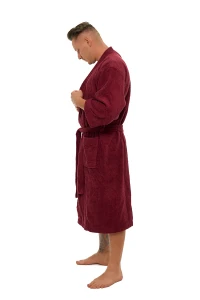 Pánský bavlněný vínový froté župan střihu kimono - boční pohled