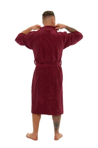 Pánský bavlněný vínový froté župan střihu kimono - zadní pohled celá postava