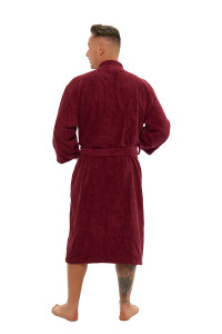 Pánský bavlněný vínový froté župan střihu kimono - zadní pohled