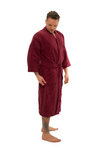 Pánský bavlněný vínový froté župan střihu kimono - boční pohled