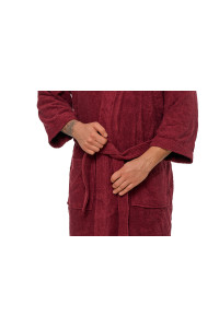 Pánský bavlněný vínový froté župan střihu kimono - zblízka zavazování