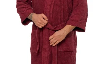 Pánský bavlněný vínový froté župan střihu kimono - zblízka zavazování