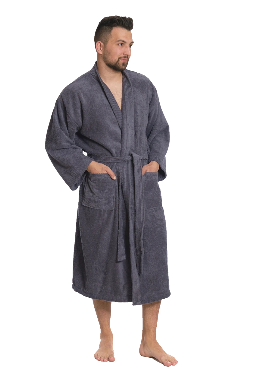 Pánský bavlněný župan Kimono, Tmavě šedá