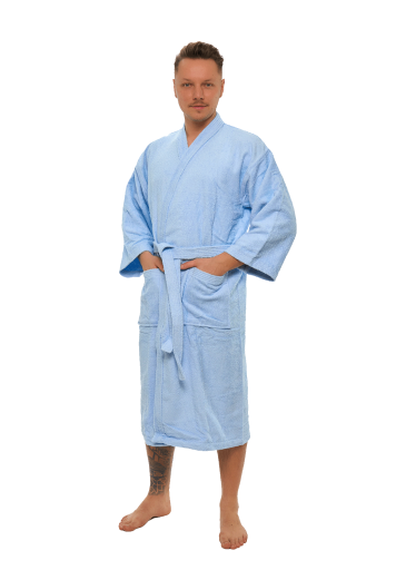 Pánský bavlněný župan KIMONO Light Blue