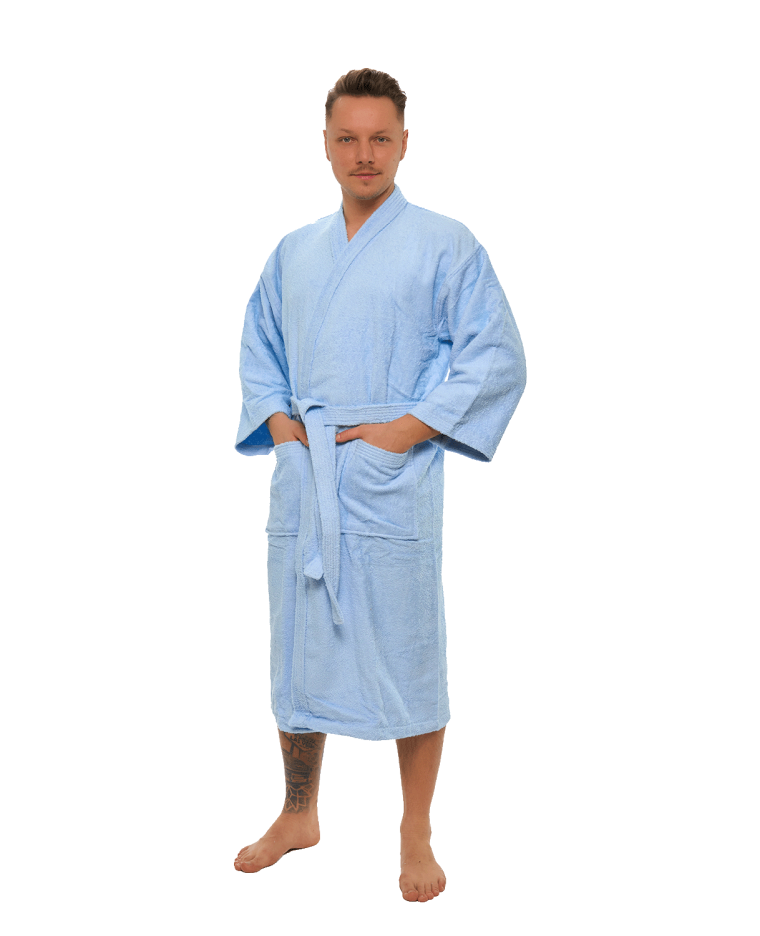 Pánský bavlněný župan Kimono, Světlá modř