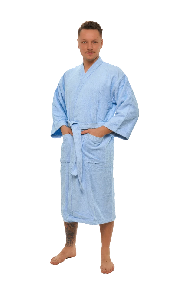 Pánský bavlněný župan Kimono, Světlá modř