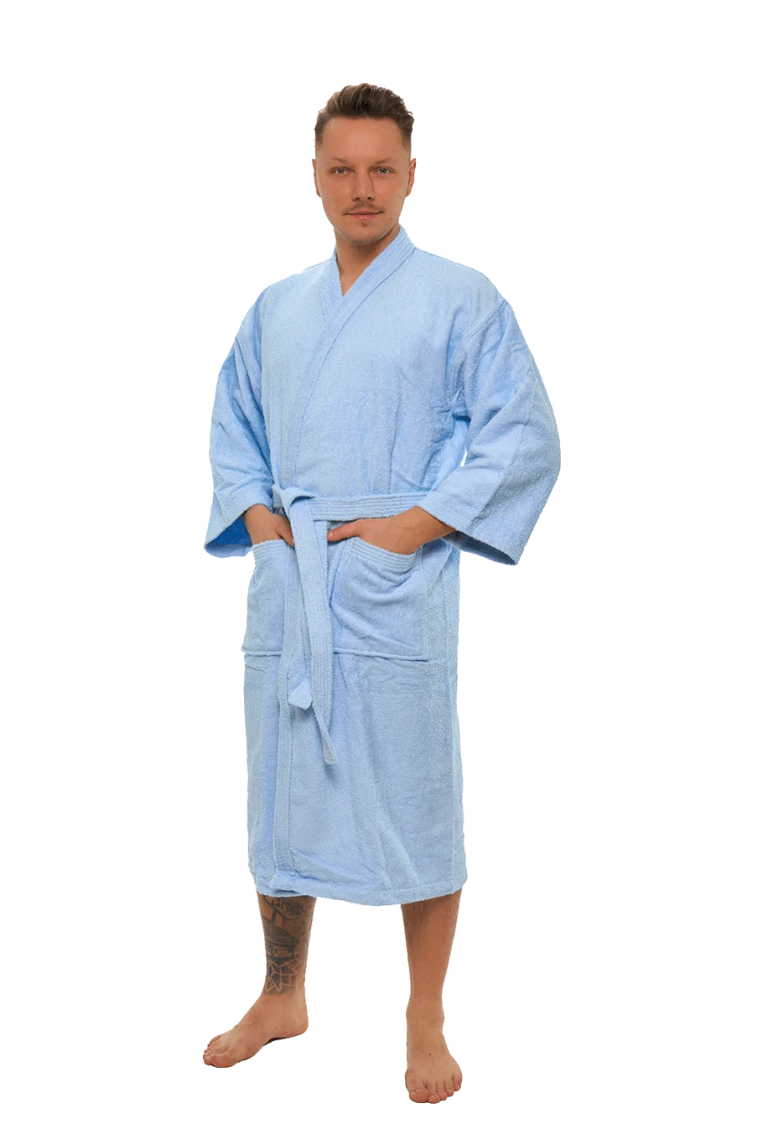 Pánský bavlněný župan Kimono, Světlá modř