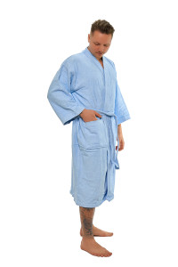 Sada Light Blue: župan KIMONO + pánský saunový kilt + osuška