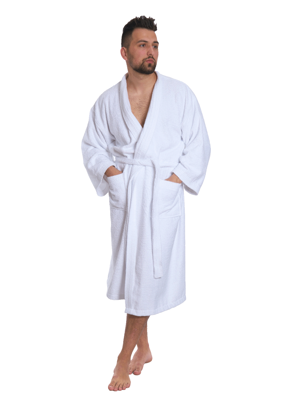 Pánský bavlněný župan Kimono, Bílá