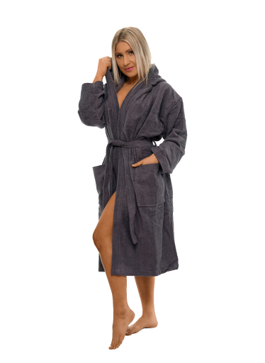 Dámský bavlněný župan s kapucí Dark Grey