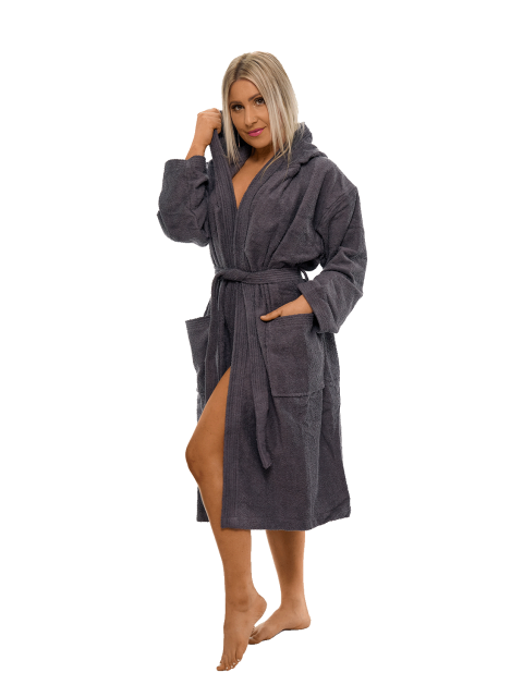 Dámský bavlněný župan s kapucí Dark Grey