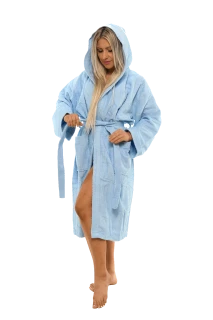 Dámský bavlněný župan s kapucí, Světlá modř