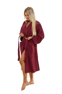Sada Bordeaux: župan KIMONO + dámský saunový kilt + osuška