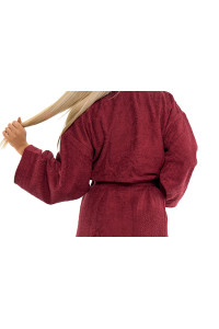 Dámský župan z bavlněného froté kimono vínová červená zblízka zadní pohled