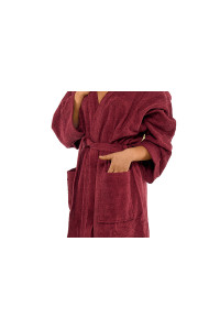 Dámský župan z bavlněného froté kimono vínová červená zblízka kapsa