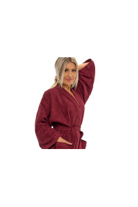 Dámský župan z bavlněného froté kimono vínová červená zblízka