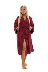 Dámský župan z bavlněného froté kimono vínová červená - celá postava