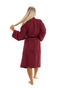 Dámský župan z bavlněného froté kimono vínová červená - zadní pohled