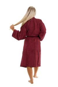 Dámský župan z bavlněného froté kimono vínová červená - zadní pohled